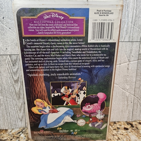 Alice in Wonderland VHS Walt Disney Masterpiece Collection - Picture 2 of 8